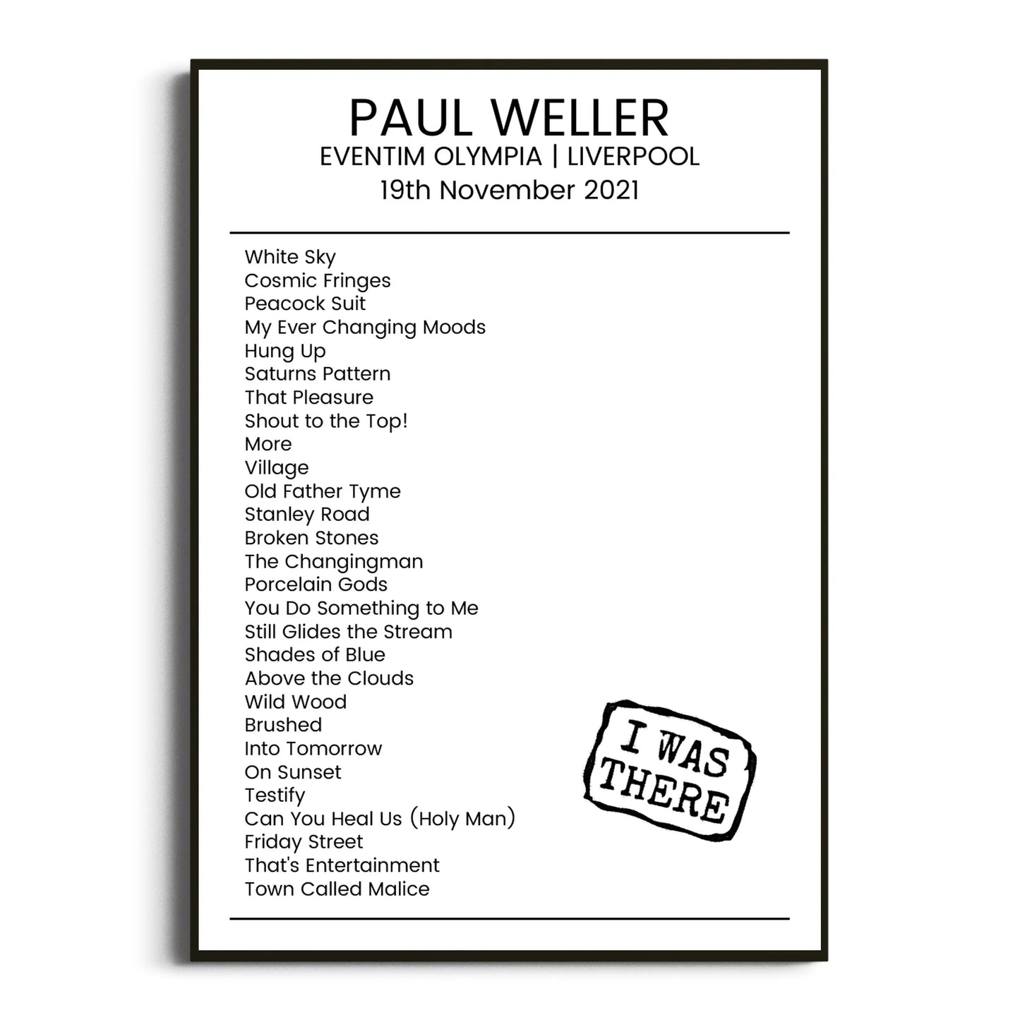 Paul Weller Liverpool 19 November 2021 Setlist Poster