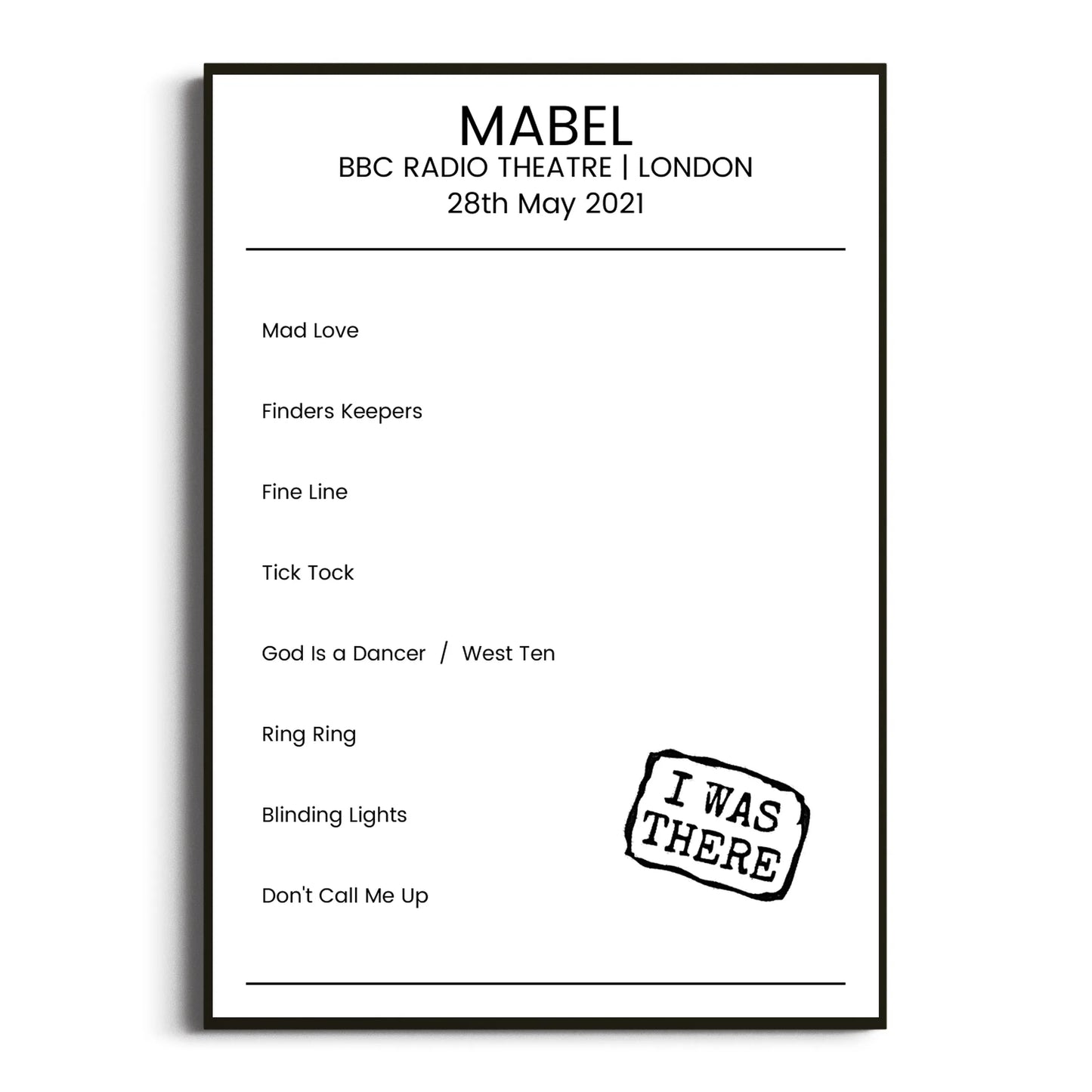 Mabel London 28 May 2021 Setlist Poster