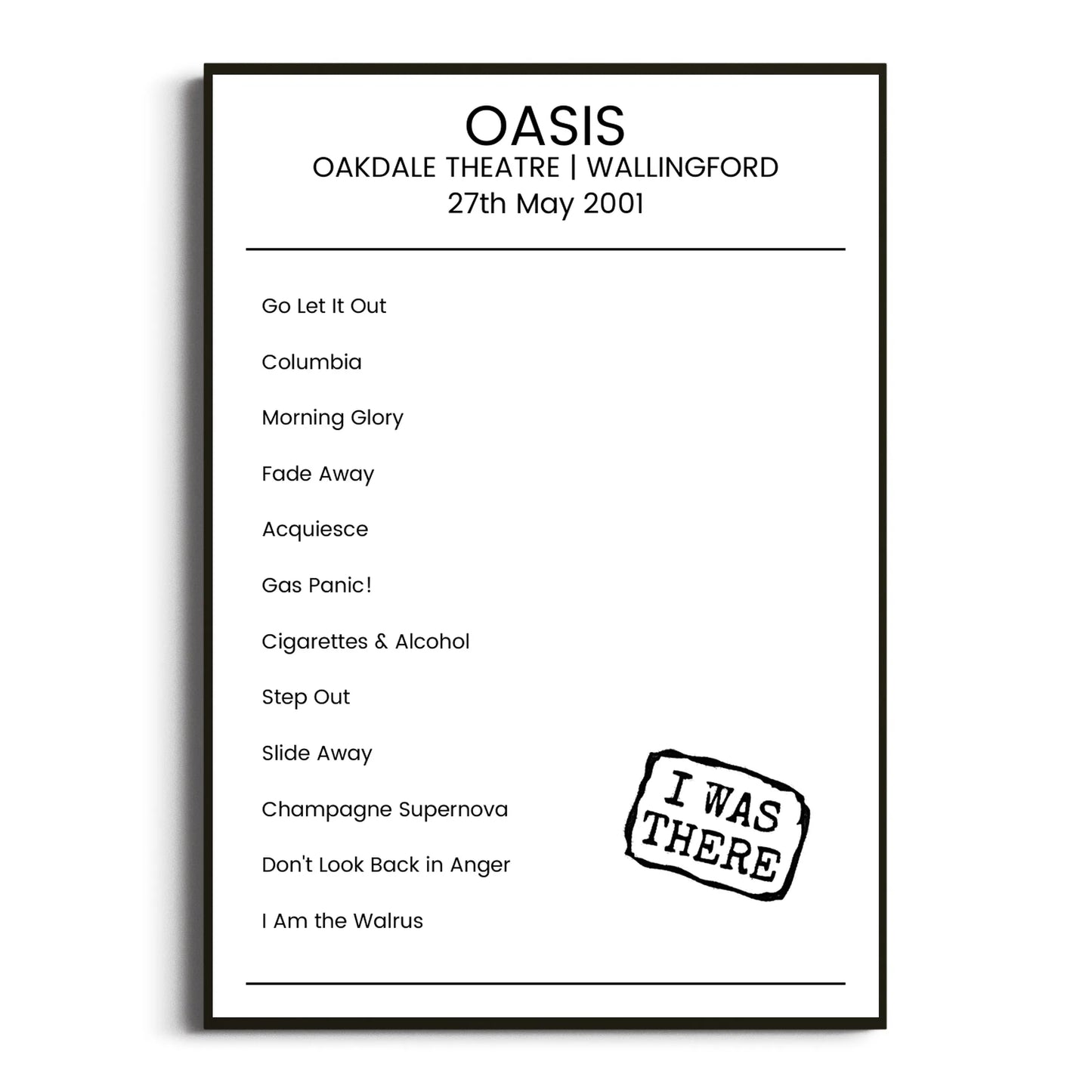 Oasis Wallingford 27 May 2001 Setlist Poster