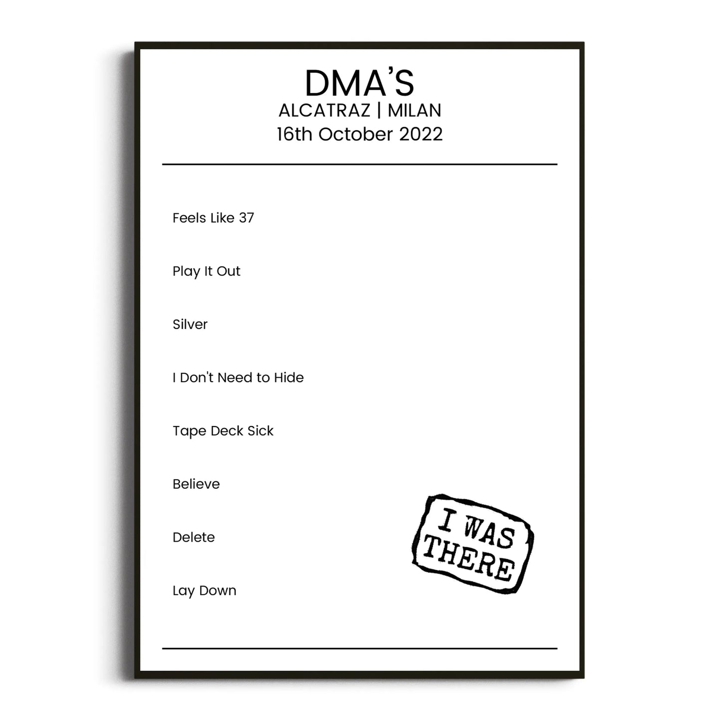 DMA’s Milan 16 October 2022 Setlist Poster