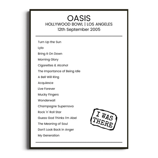 Oasis Los Angeles 12 September 2005 Setlist Poster