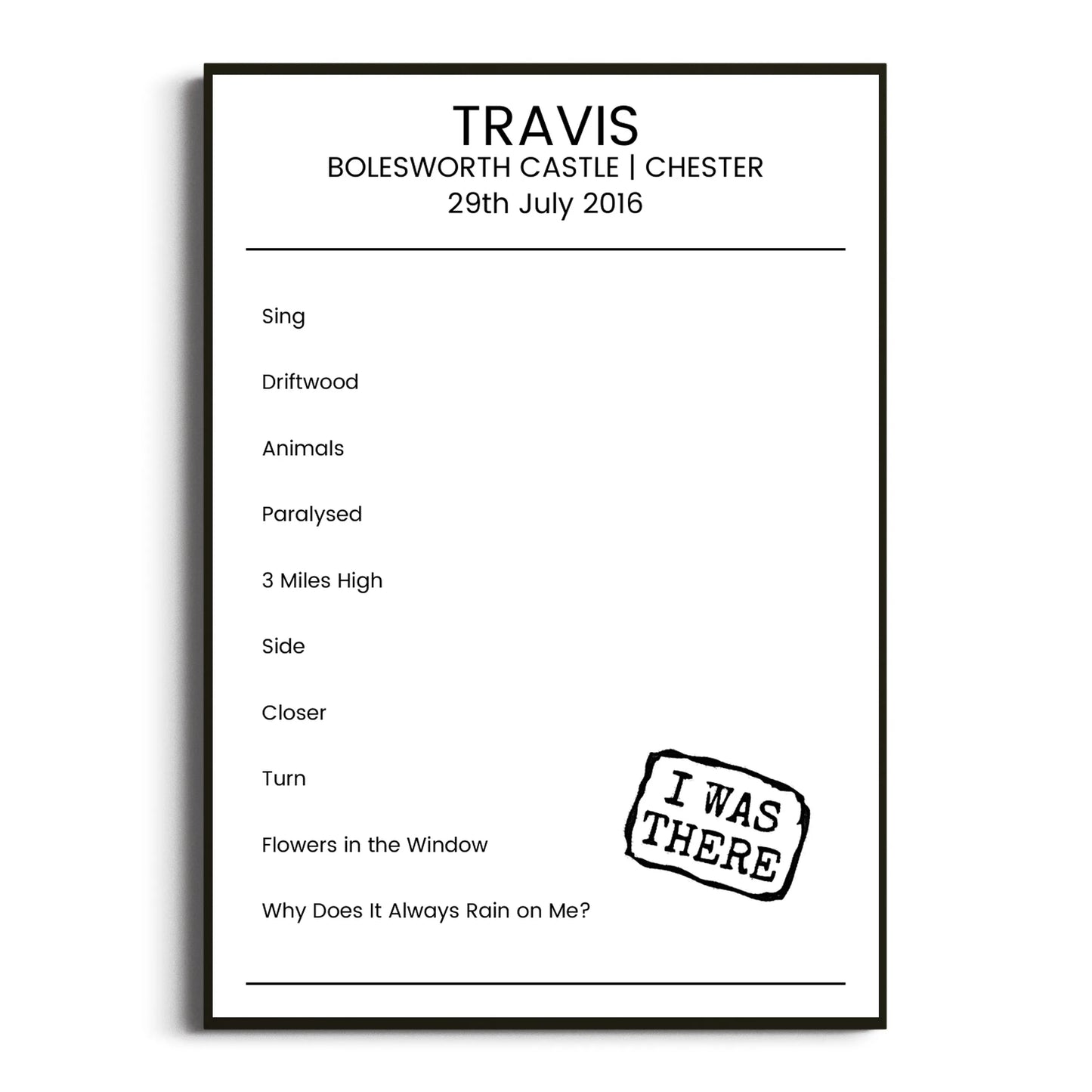 Travis Chester 29 July 2016 Setlist Poster