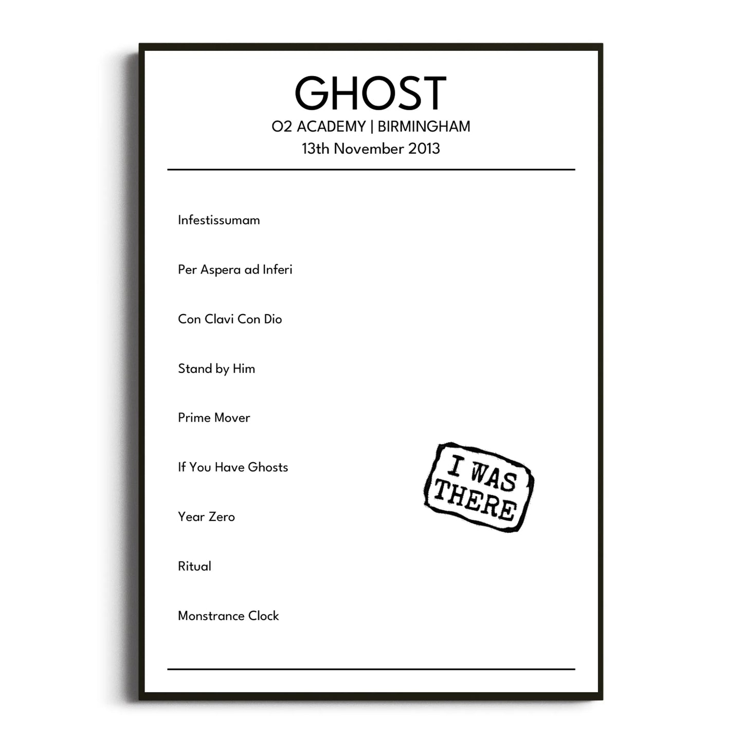 Ghost Birmingham 13 November 2013 Setlist Poster