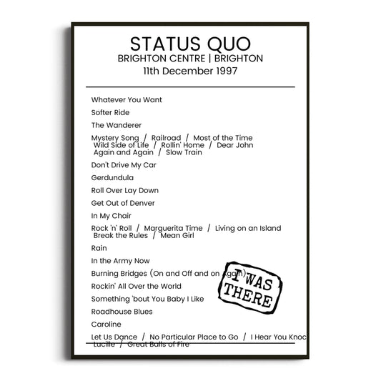 Status Quo Brighton 11 December 1997 Setlist Poster