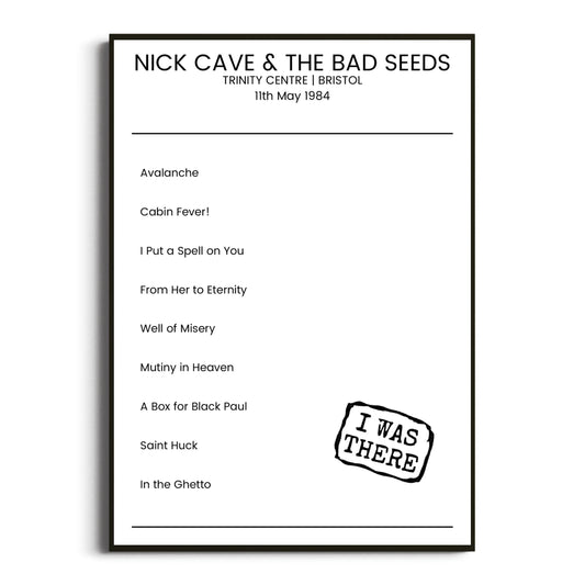 Nick Cave & the Bad Seeds Bristol 11 May 1984 Setlist Poster