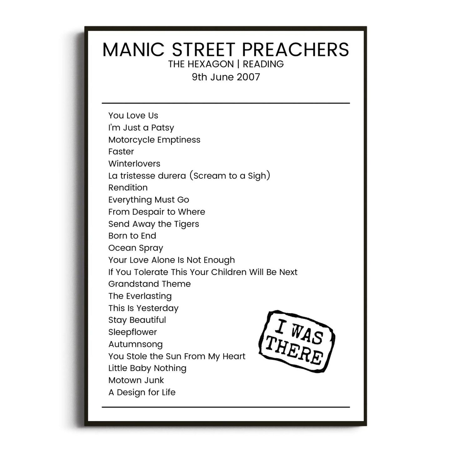 Manic Street Preachers Reading 09 June 2007 Setlist Poster