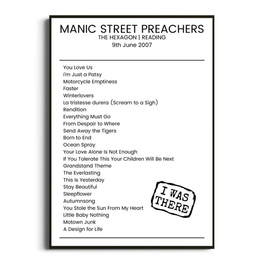 Manic Street Preachers Reading 09 June 2007 Setlist Poster