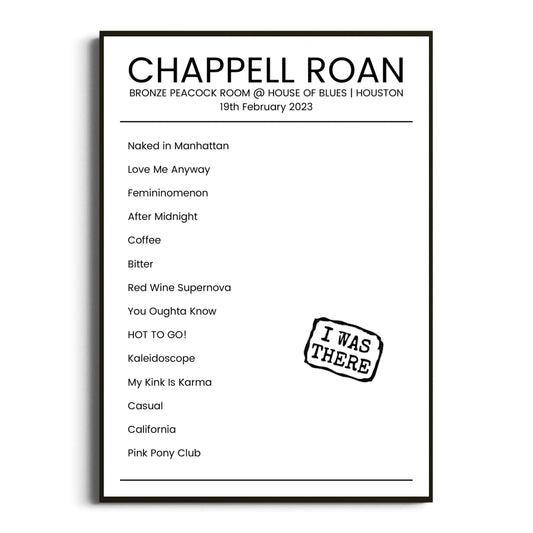 Chappell Roan Houston 19 February 2023 Setlist Poster