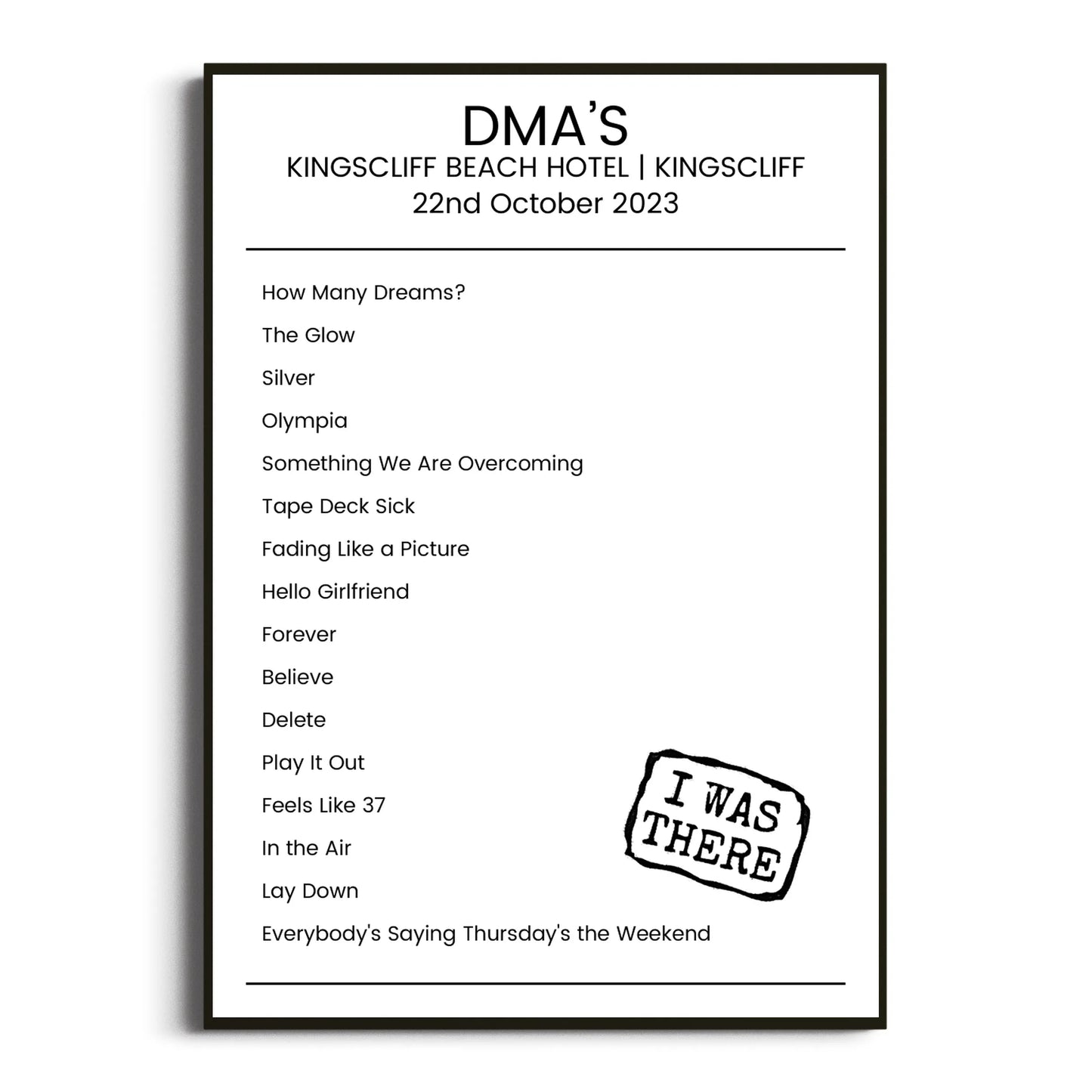 DMA’s Kingscliff 22 October 2023 Setlist Poster