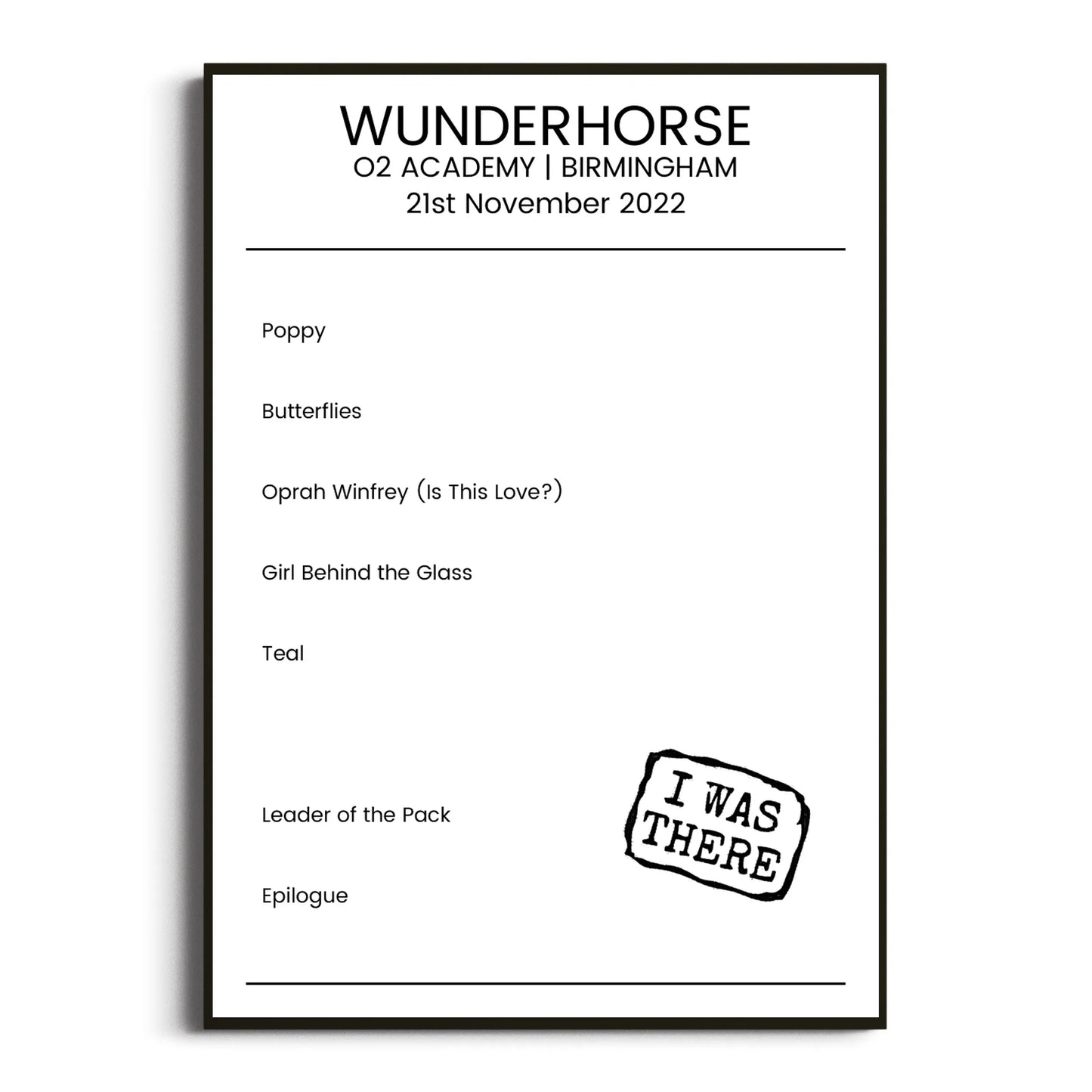 Wunderhorse Birmingham 21 November 2022 Setlist Poster