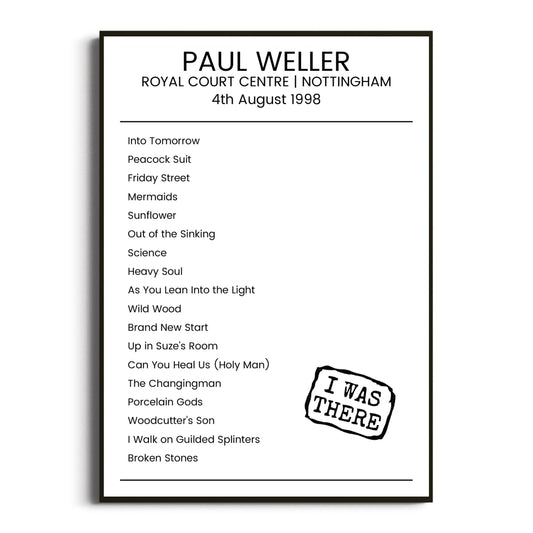 Paul Weller Nottingham 04 August 1998 Setlist Poster