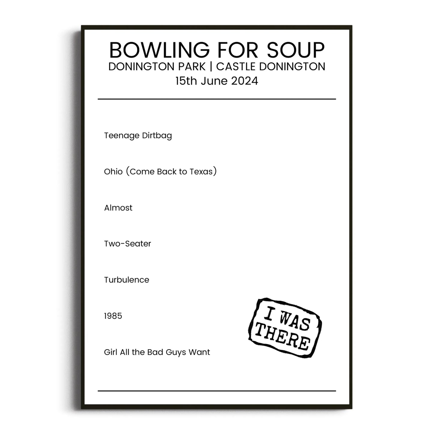 Bowling for Soup Castle Donington 15 June 2024 Setlist Poster