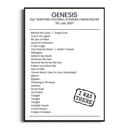 Genesis Manchester 07 July 2007 Setlist Poster