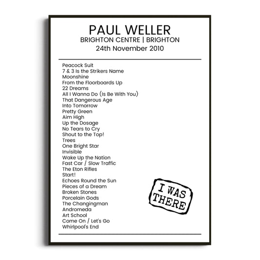 Paul Weller Brighton 24 November 2010 Setlist Poster