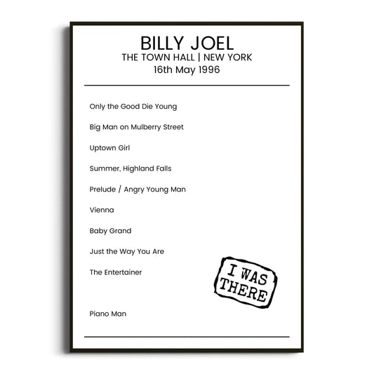 Billy Joel New York 16 May 1996 Setlist Poster