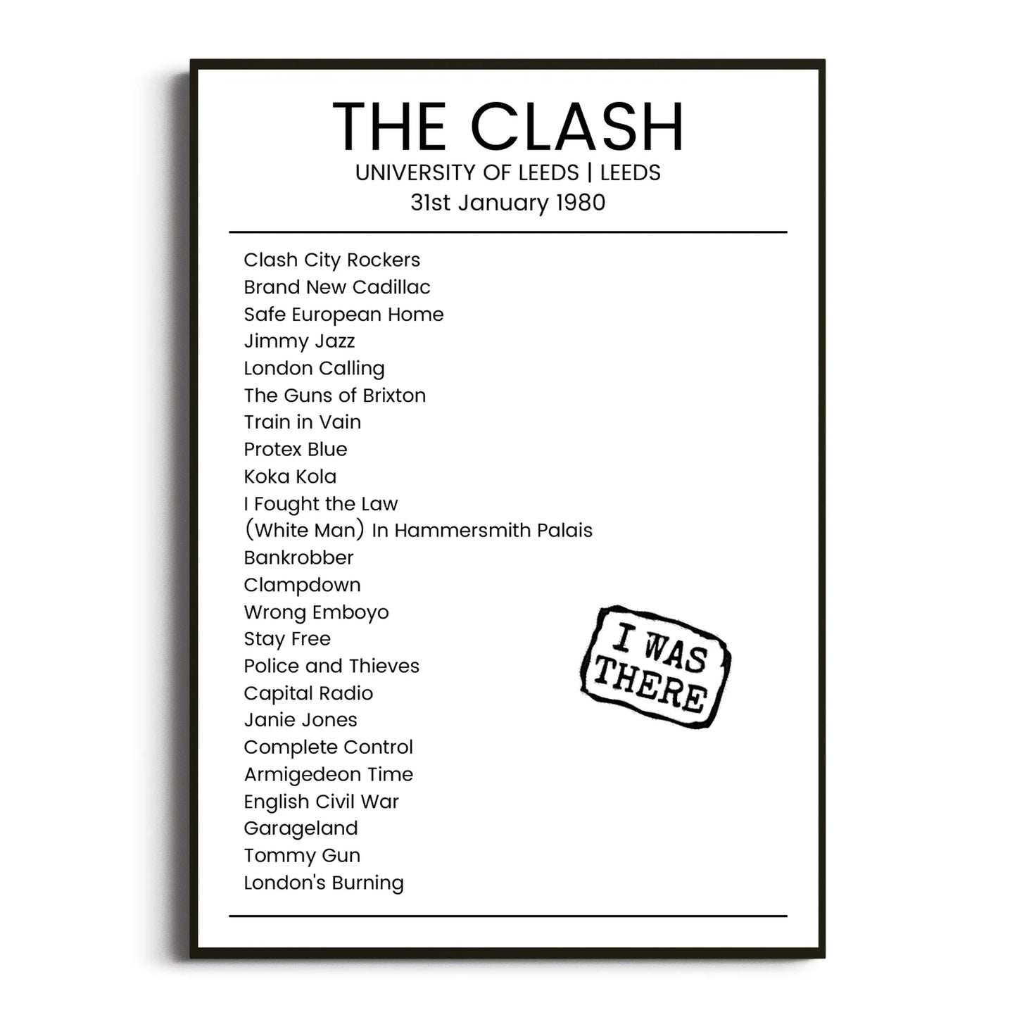 The Clash Leeds 31 January 1980 Setlist Poster