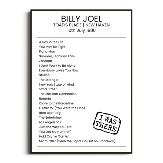 Billy Joel New Haven 10 July 1980 Setlist Poster