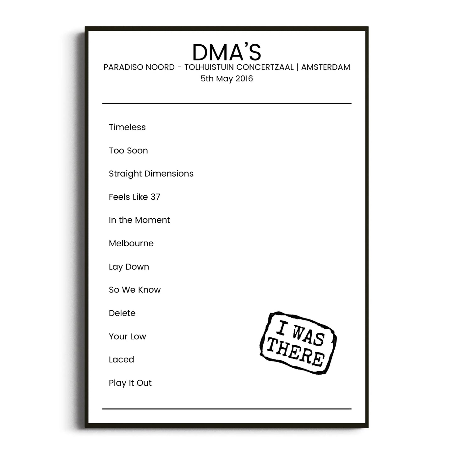 DMA’s Amsterdam 05 May 2016 Setlist Poster