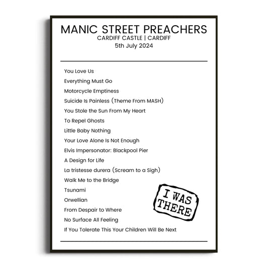 Manic Street Preachers Cardiff 05 July 2024 Setlist Poster