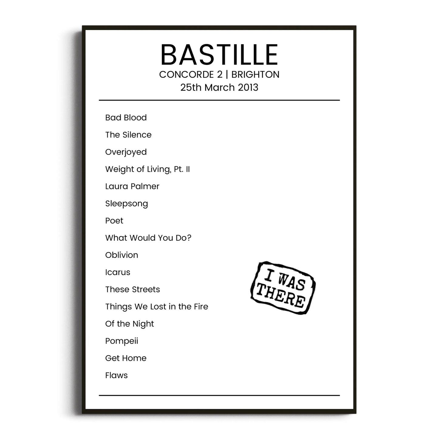 Bastille Brighton 25 March 2013 Setlist Poster