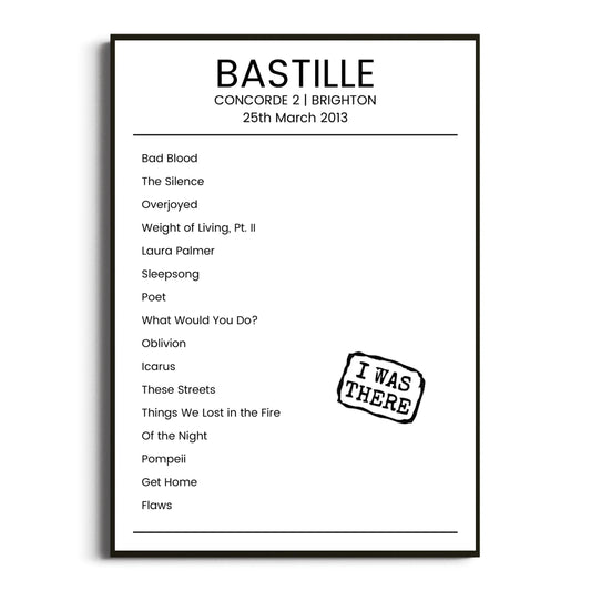 Bastille Brighton 25 March 2013 Setlist Poster