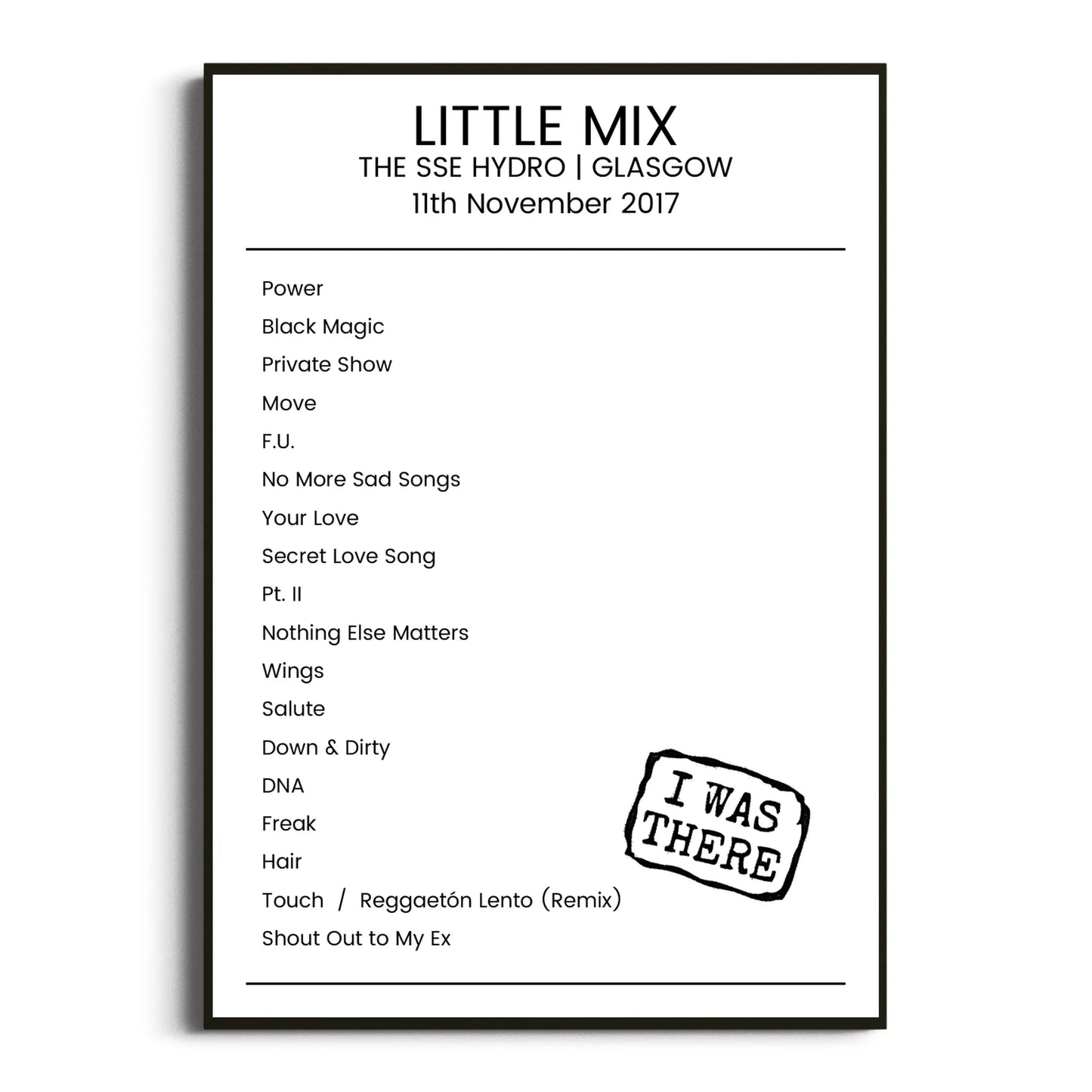 Little Mix Glasgow 11 November 2017 Setlist Poster