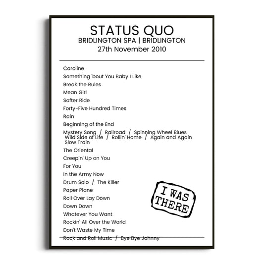 Status Quo Bridlington 27 November 2010 Setlist Poster