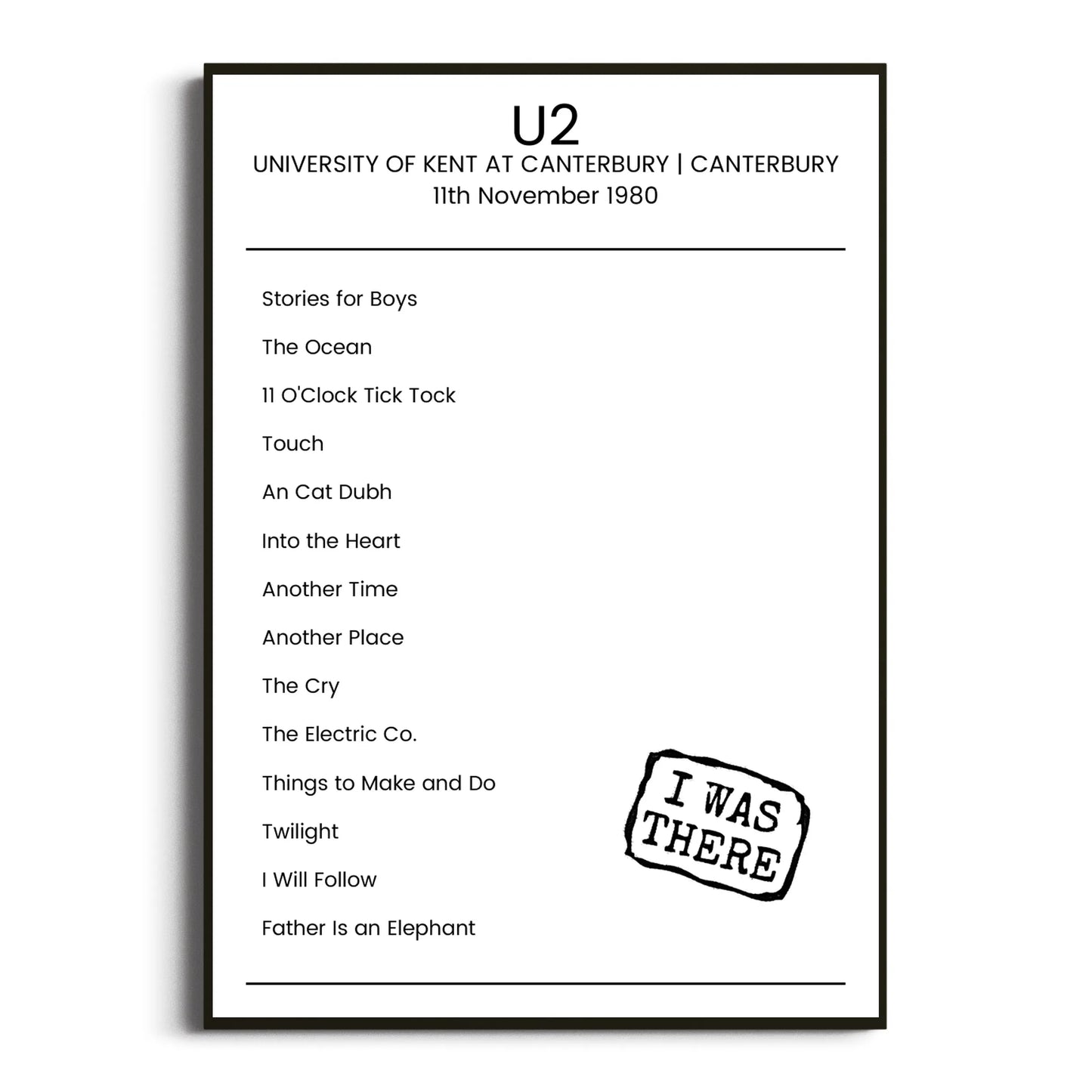 U2 Canterbury 11 November 1980 Setlist Poster