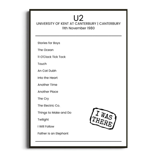 U2 Canterbury 11 November 1980 Setlist Poster