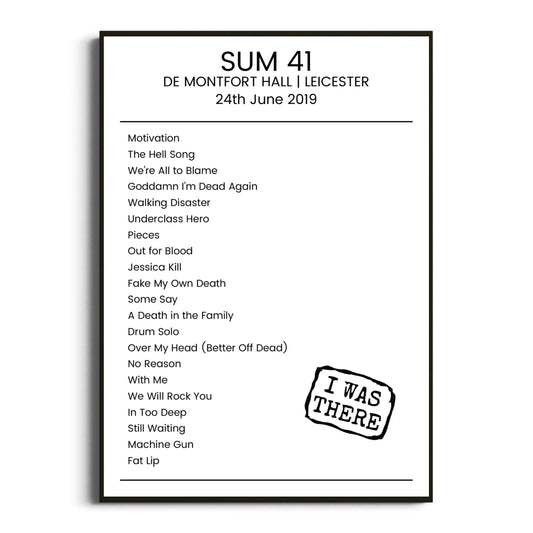 Sum 41 Leicester 24 June 2019 Setlist Poster