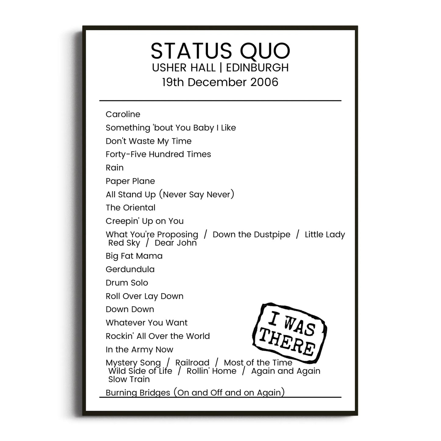 Status Quo Edinburgh 19 December 2006 Setlist Poster