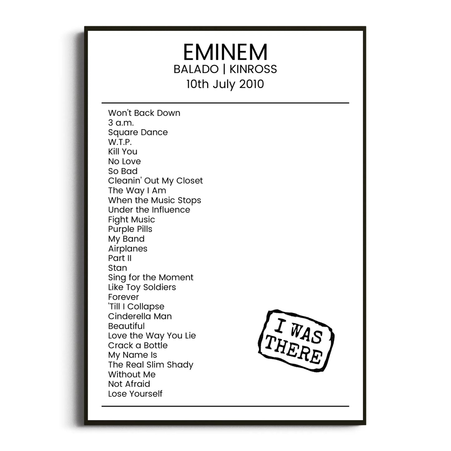 Eminem Kinross 10 July 2010 Setlist Poster