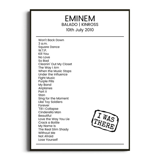 Eminem Kinross 10 July 2010 Setlist Poster