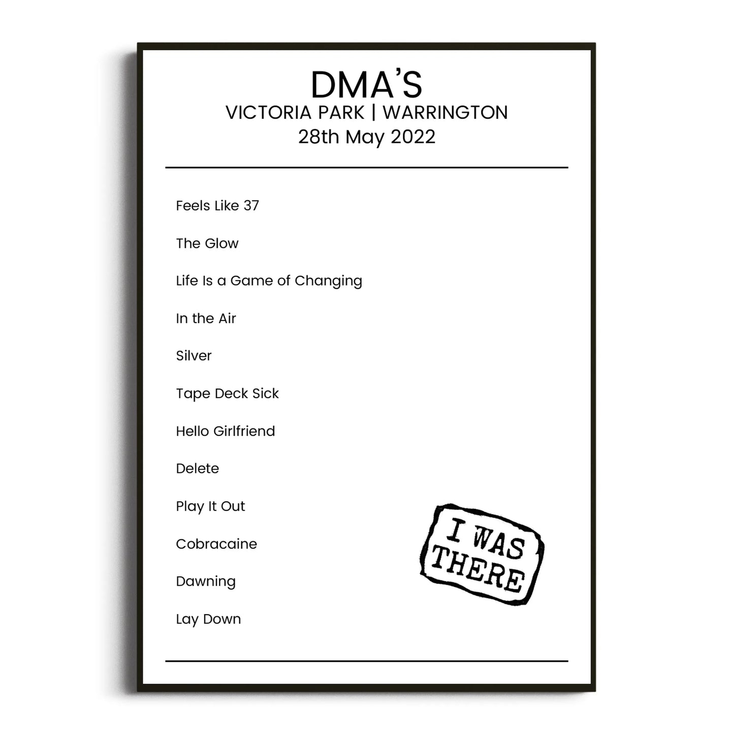 DMA’s Warrington 28 May 2022 Setlist Poster