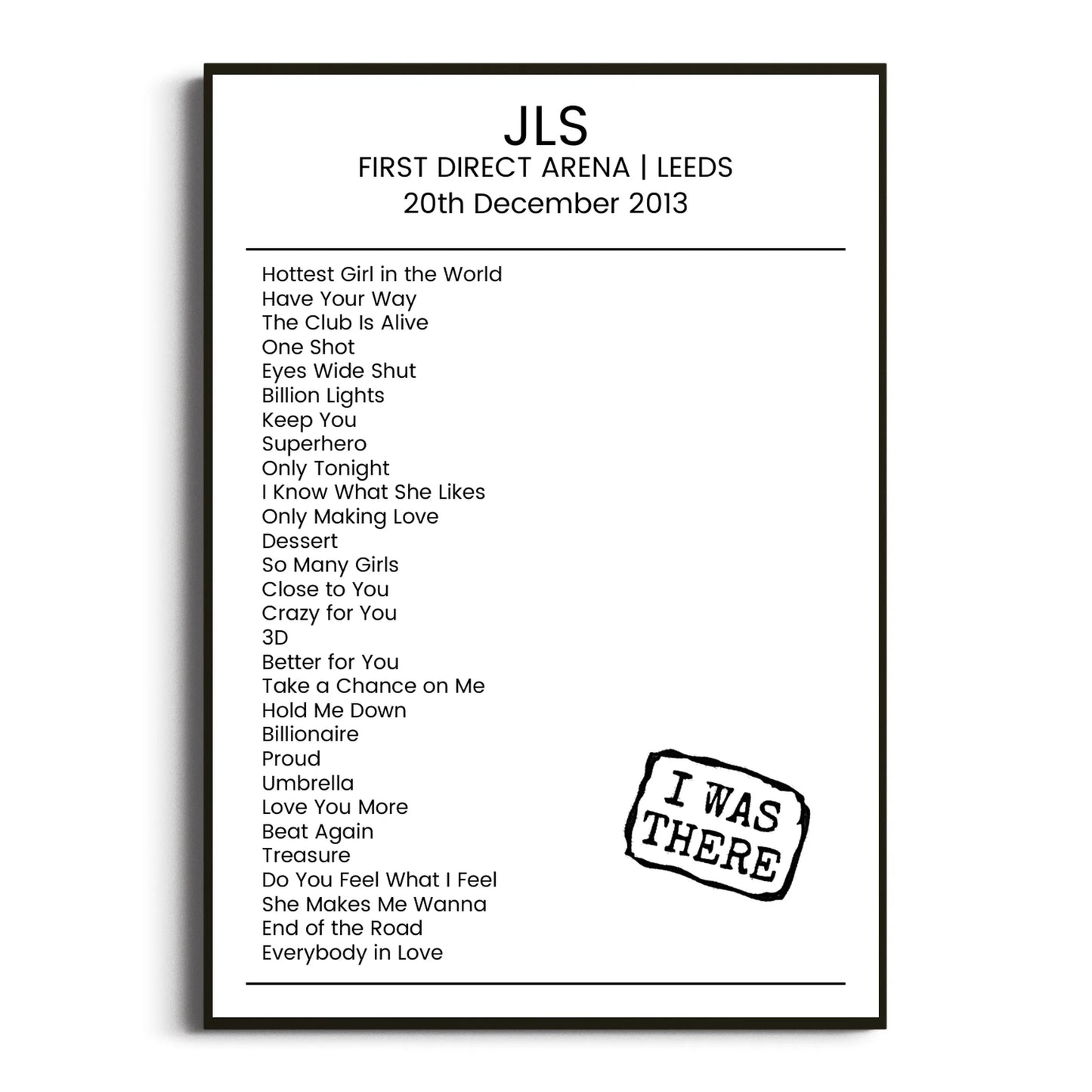 JLS Leeds 20 December 2013 Setlist Poster