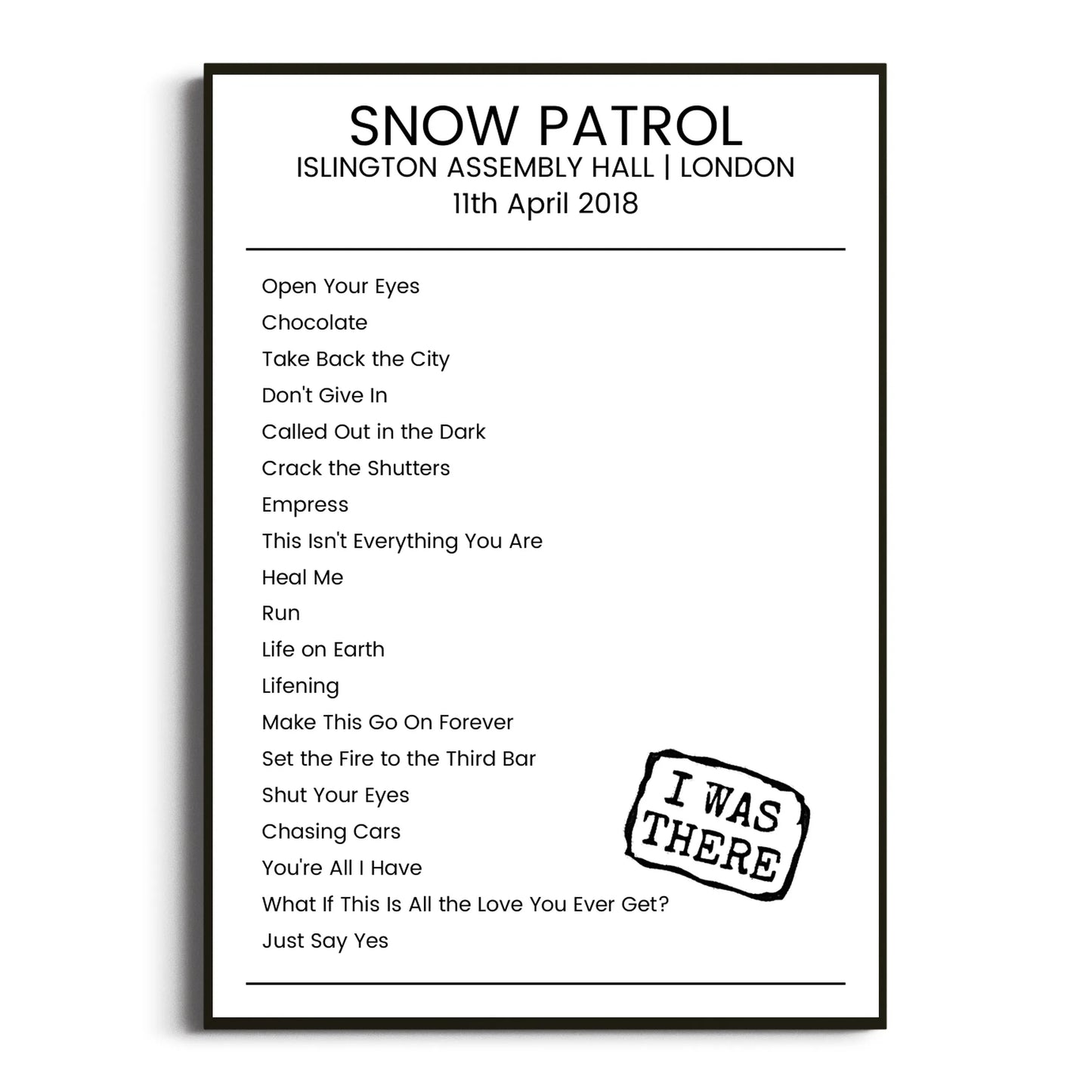 Snow Patrol London 11 April 2018 Setlist Poster