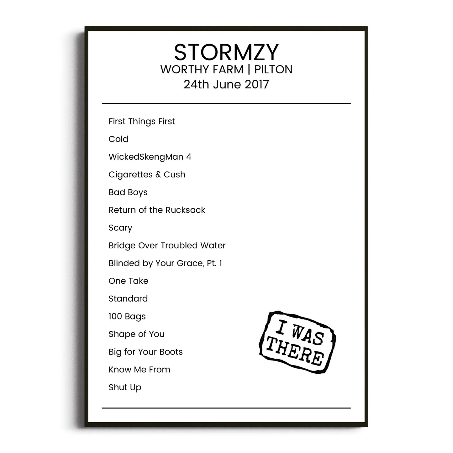 Stormzy Pilton 24 June 2017 Setlist Poster