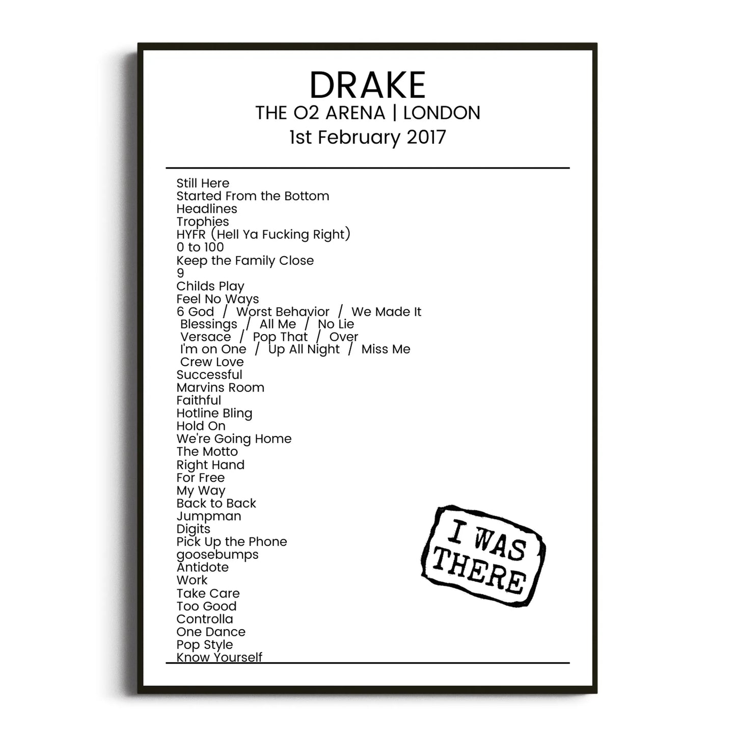 Drake London 01 February 2017 Setlist Poster