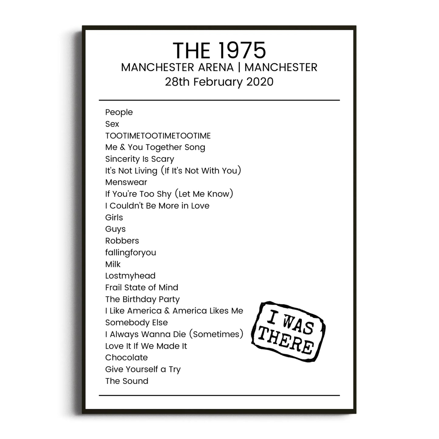 The 1975 Manchester 28 February 2020 Setlist Poster