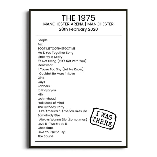 The 1975 Manchester 28 February 2020 Setlist Poster