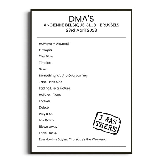 DMA’s Brussels 23 April 2023 Setlist Poster