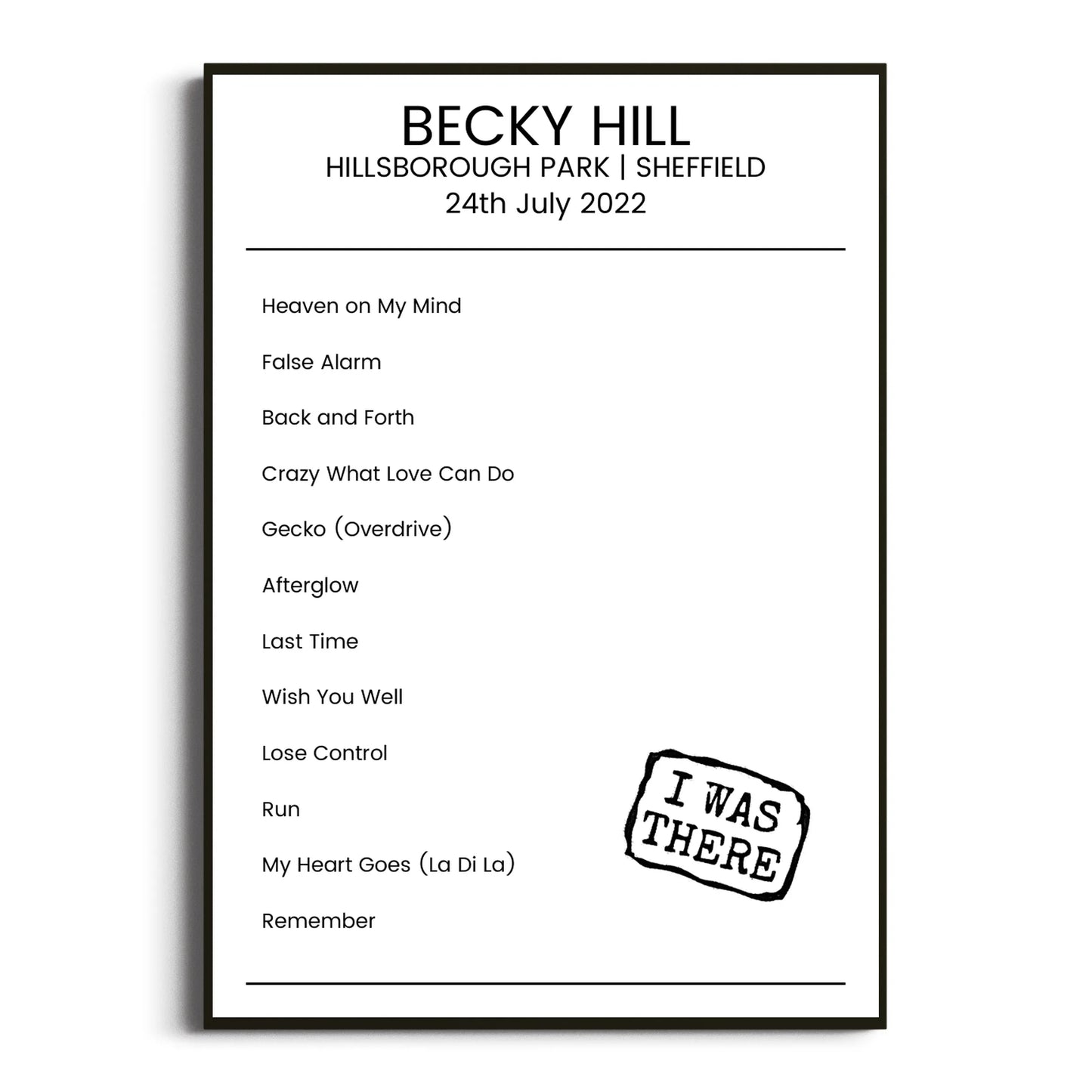 Becky Hill Sheffield 24 July 2022 Setlist Poster