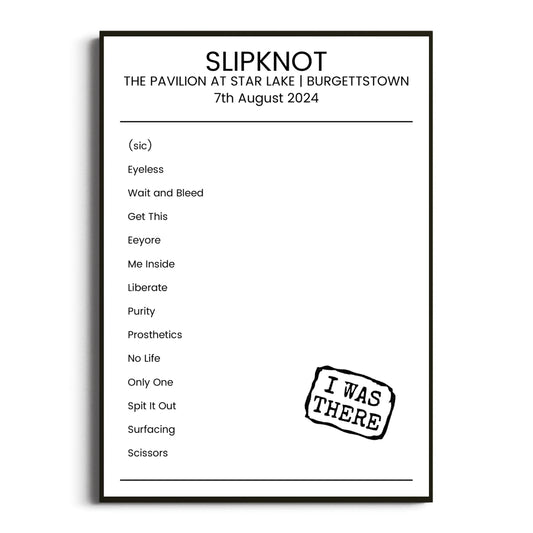 Slipknot Burgettstown 07 August 2024 Setlist Poster