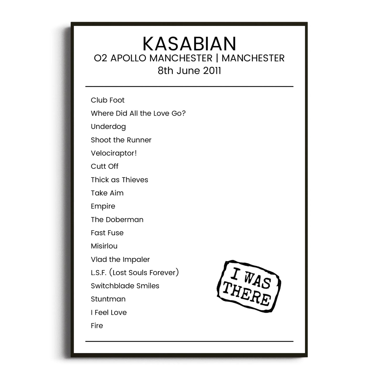 Kasabian Manchester 08 June 2011 Setlist Poster