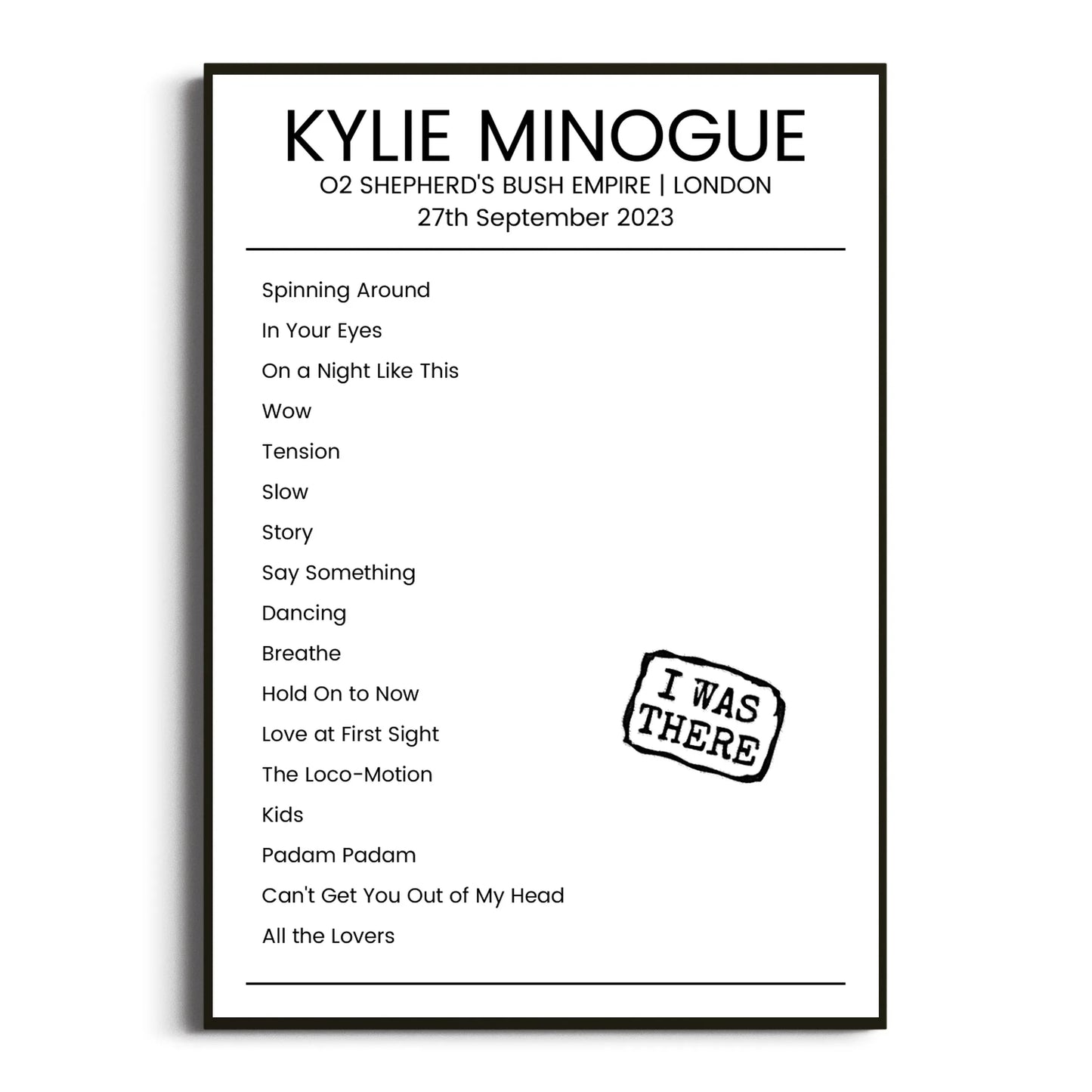 Kylie Minogue London 27 September 2023 Setlist Poster