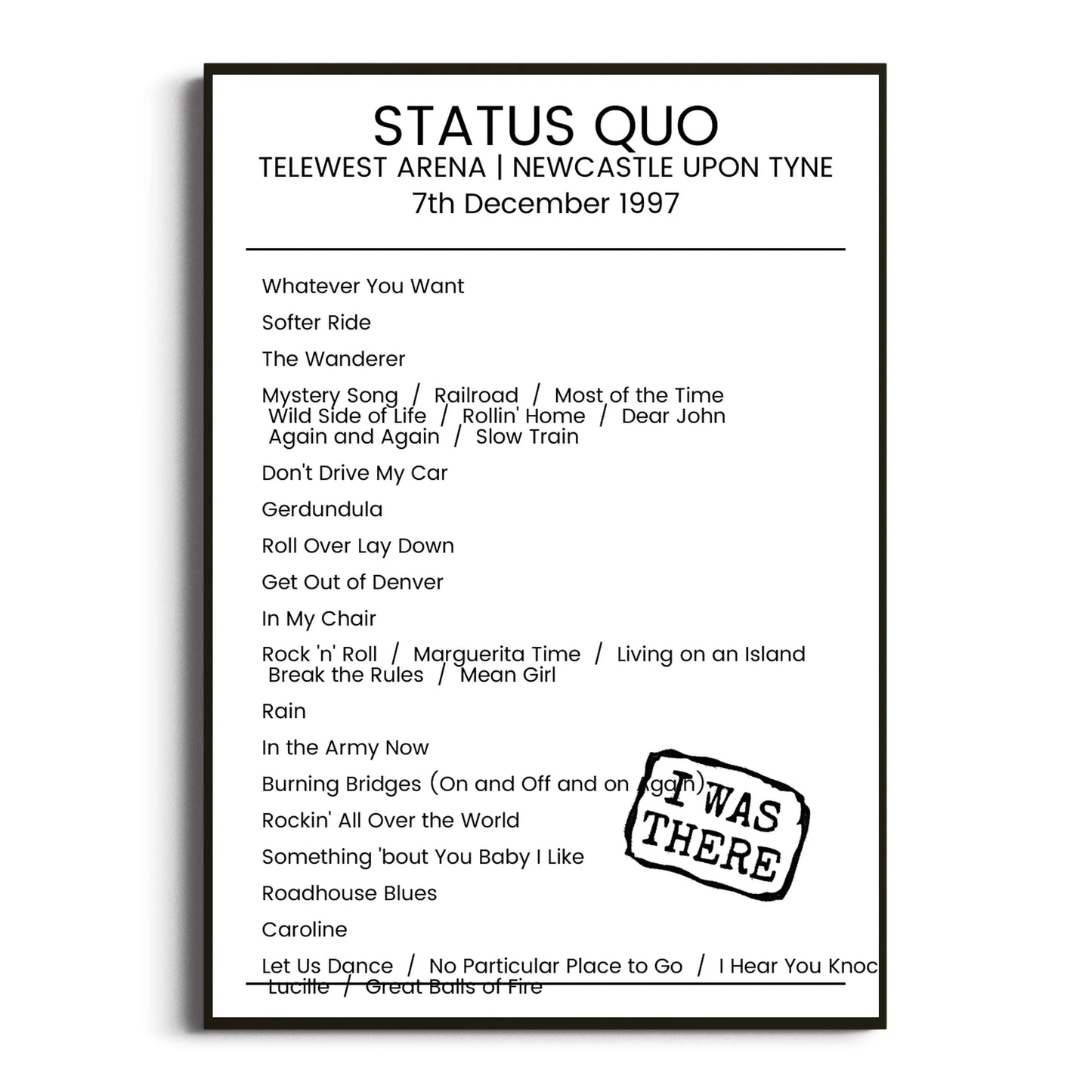 Status Quo Newcastle upon Tyne 07 December 1997 Setlist Poster