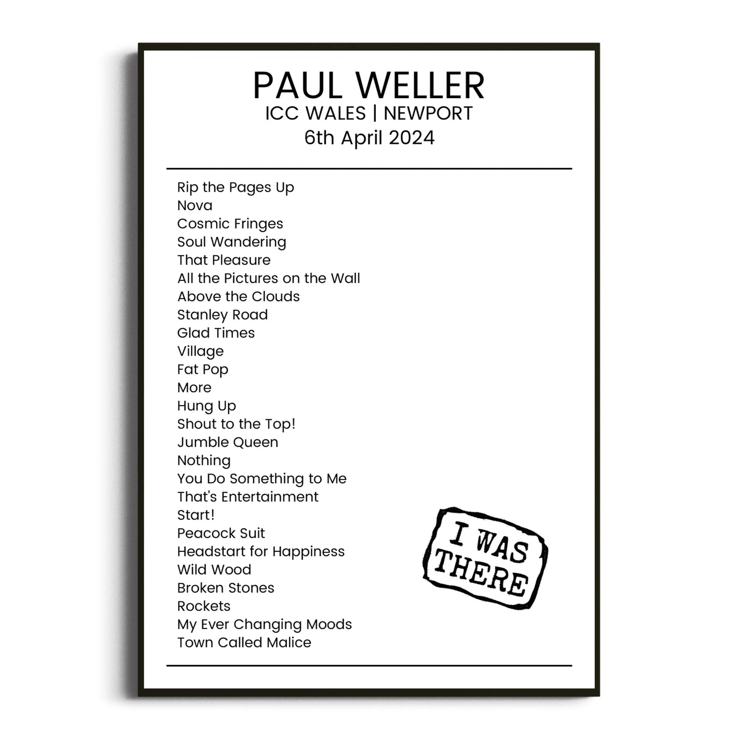 Paul Weller Newport 06 April 2024 Setlist Poster