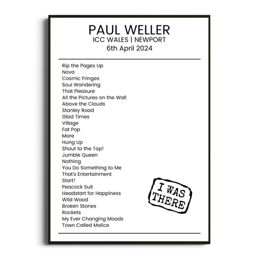 Paul Weller Newport 06 April 2024 Setlist Poster