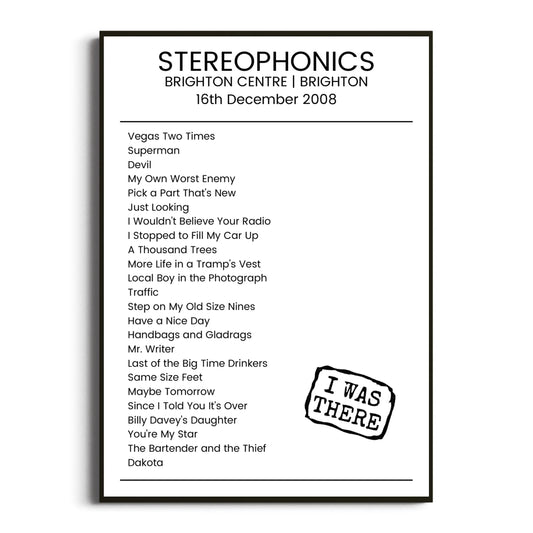 Stereophonics Brighton 16 December 2008 Setlist Poster