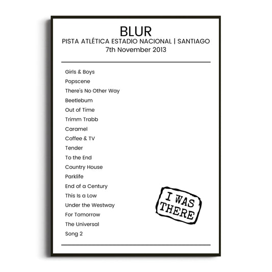 Blur Santiago 07 November 2013 Setlist Poster